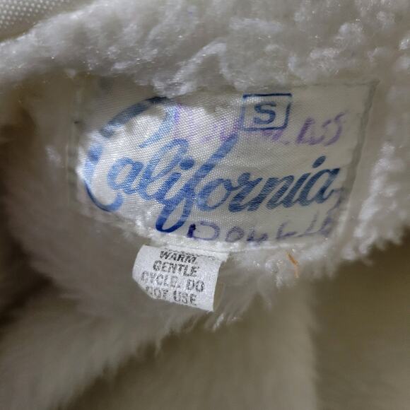 Vintage California White Matte Satin Bomber Jacket Faux Fur 70s Zip Front Small - Picture 7 of 15